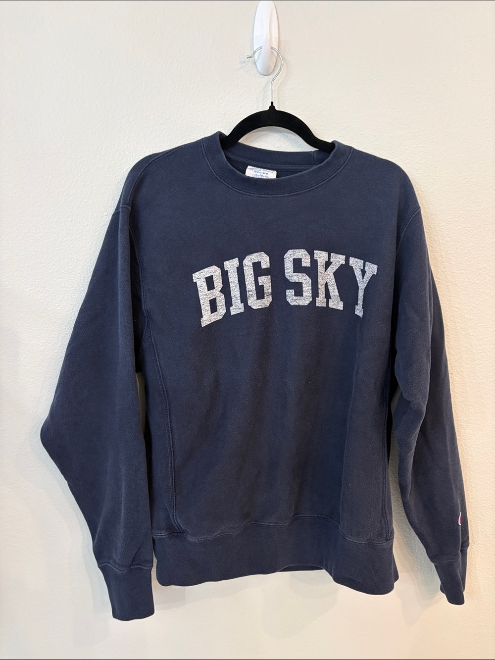Vintage Champion Navy Crewneck Reverse WeaveSweatshirt with 'BIG SKY' Logo